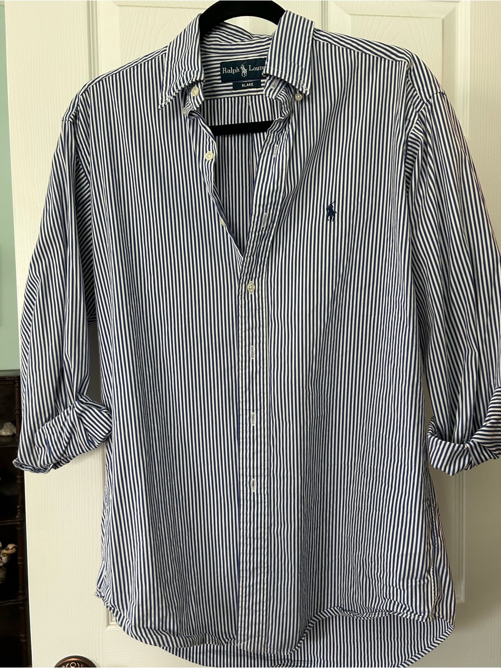 Ralph Lauren Navy & White Striped Button-Down Shirt - Picture 1 of 3